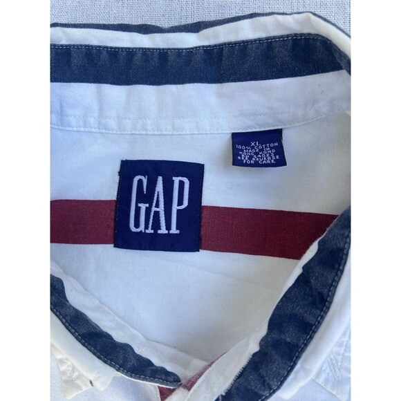 Vintage GAP Men’s XL Striped Button Down Shirt Red White Blue Y2K - Picture 4 of 16